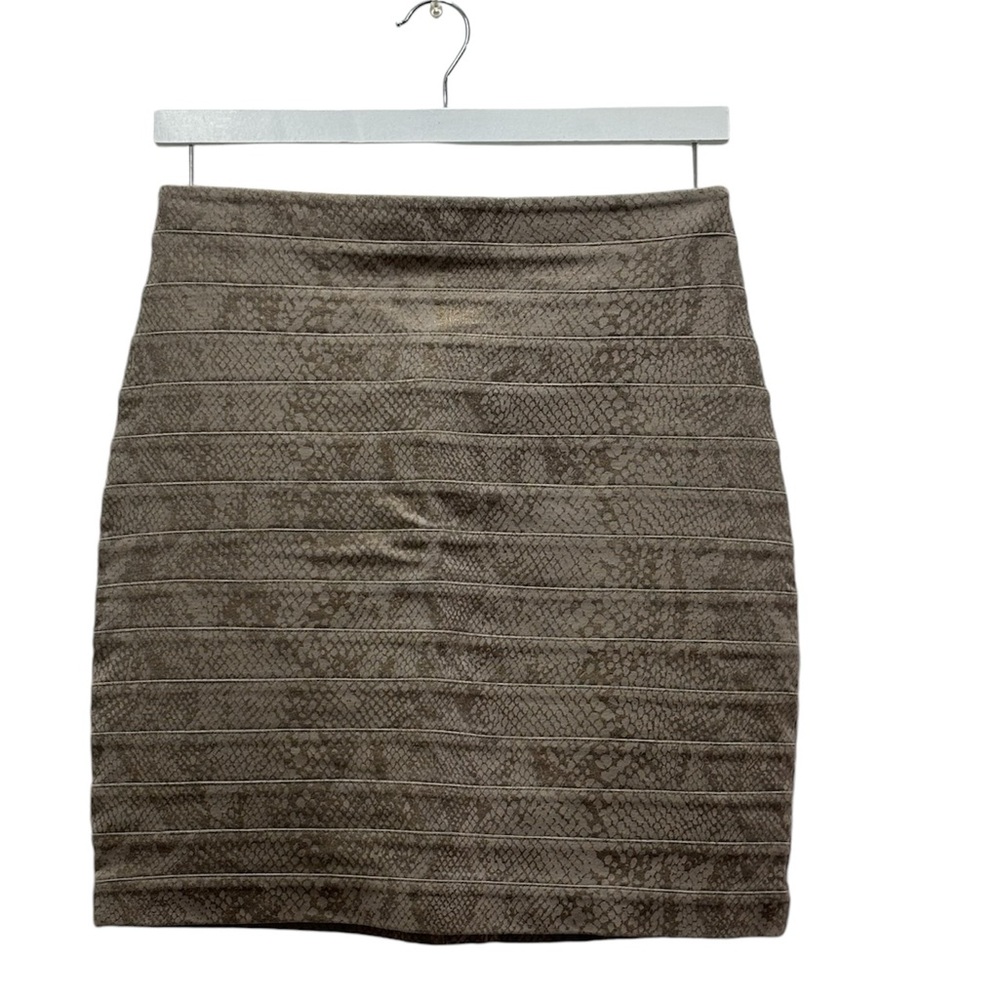 EXPRESS Tan/Gold Mini Bandage Skirt w/Snake Print Back Zipper Stretchy Size-4